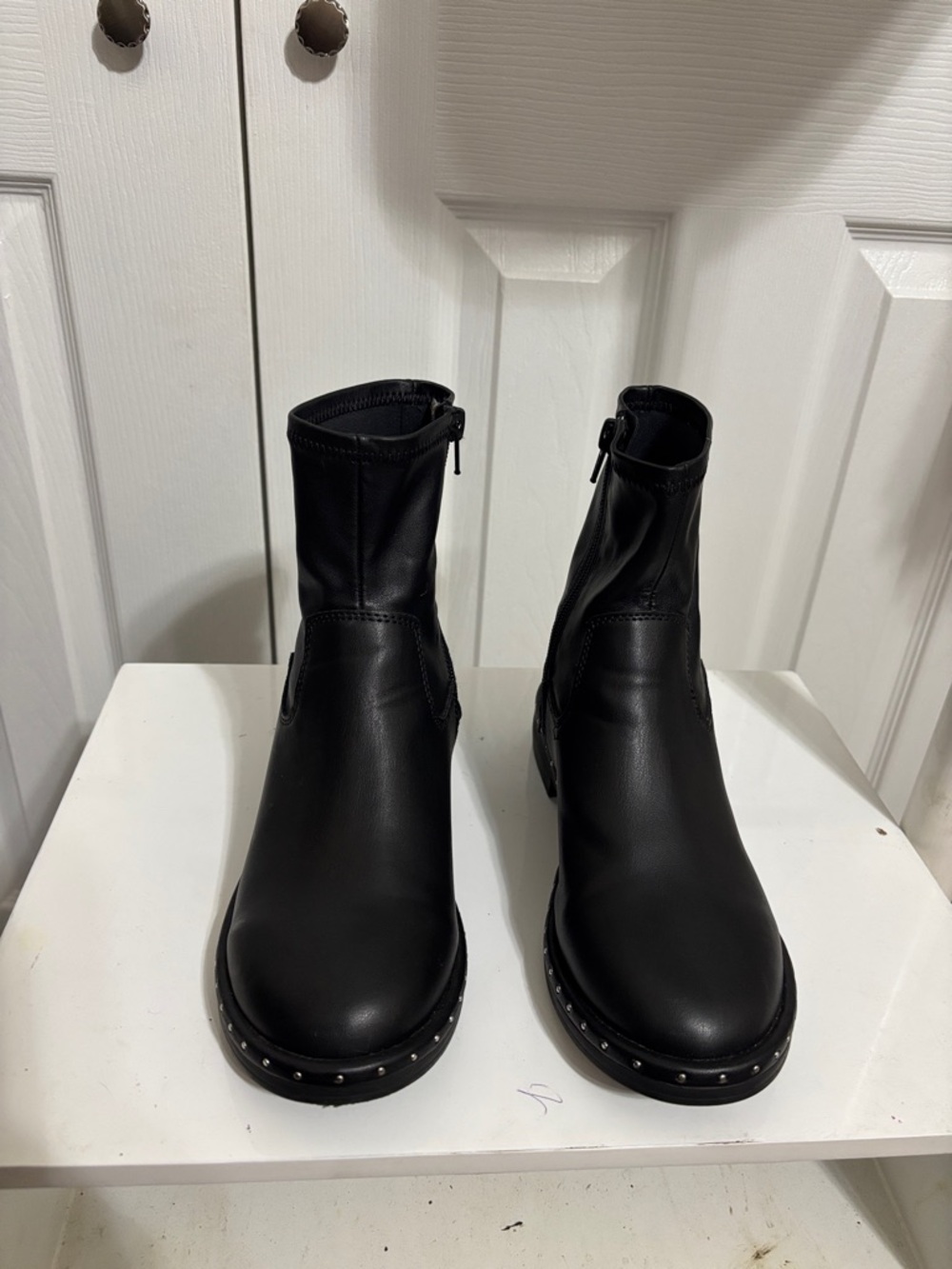 Zara Black Stud-Trim Leather Ankle Booties